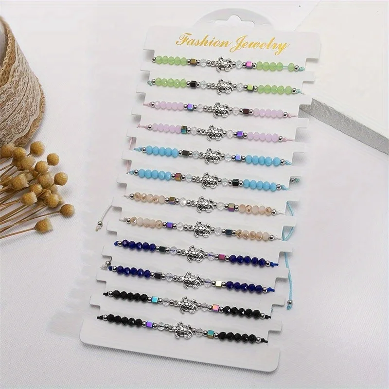 12-Pack Boho Beaded Bracelets Set - Adjustable Turtle Pendant Rope Bracelets for Women Men, Stackable Friendship Jewelry, Sum...