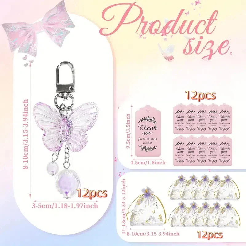 36 Stück/12 Set rosa Schmetterlings-Anhänger-Schlüsselanhänger, geeignet für Geburtstagsfeiern, Hochzeitsgeschenke, Taschendekorationen und kleine Geschenke für R – Detail 3