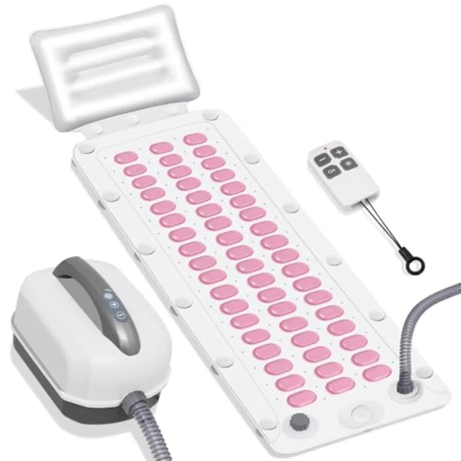 Alfombrilla de Masaje de Burbujas Eléctrica con Almohada para Bañera - Masajeador de Burbujas Portátil para Baño, 6 Velocidades Ajustables, Control Remoto