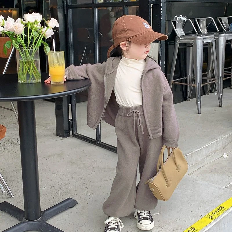 

Пальто + брюки для девочек, детские костюмы, 2 шт./компл., хлопок, 2025 г., коричневый, весенне-осенний хлопок, высокое качество, рождественский подарок, детская одежда