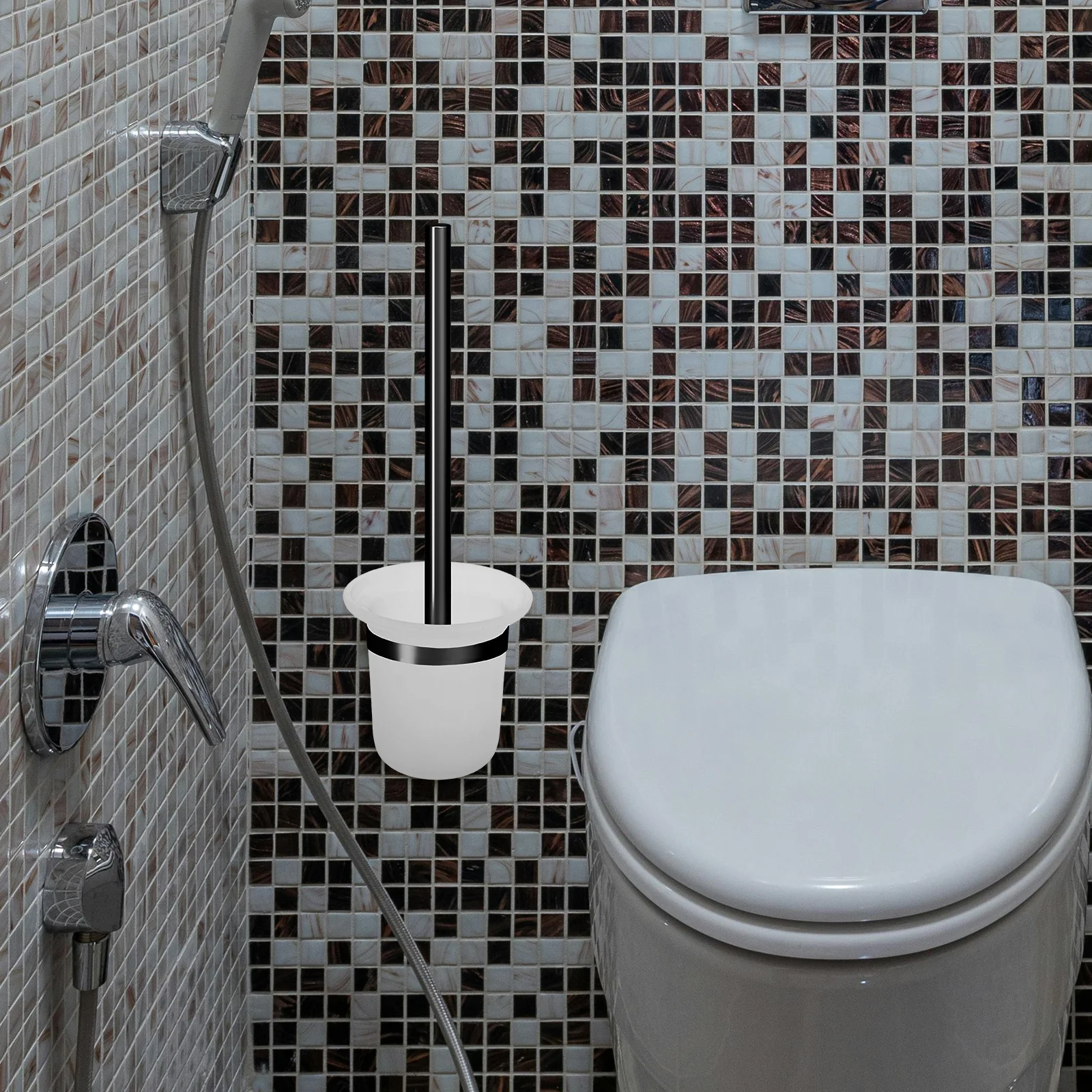 

Toilet Brush Bowl Frosted Glass Cup Wall Mount Holder Anti Slip Design Bathroom Organizer Wall Toilet Brush Holder