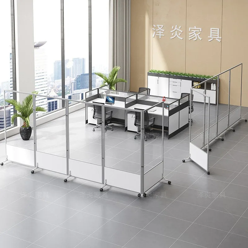 Office partition screen mobile folding with door acrylic plexiglass simple self-installation workshop baffle