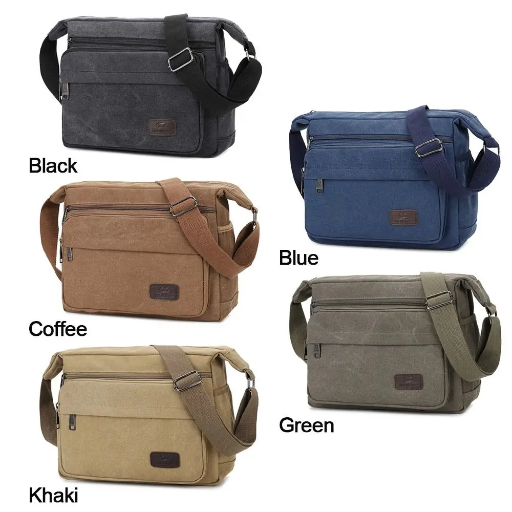 Creative Men Messenger Shoulder Bag Multi Pockets Canvas Crossbody Bag Large Capacity Travel Bag Satchel Casual Purses Male Bag