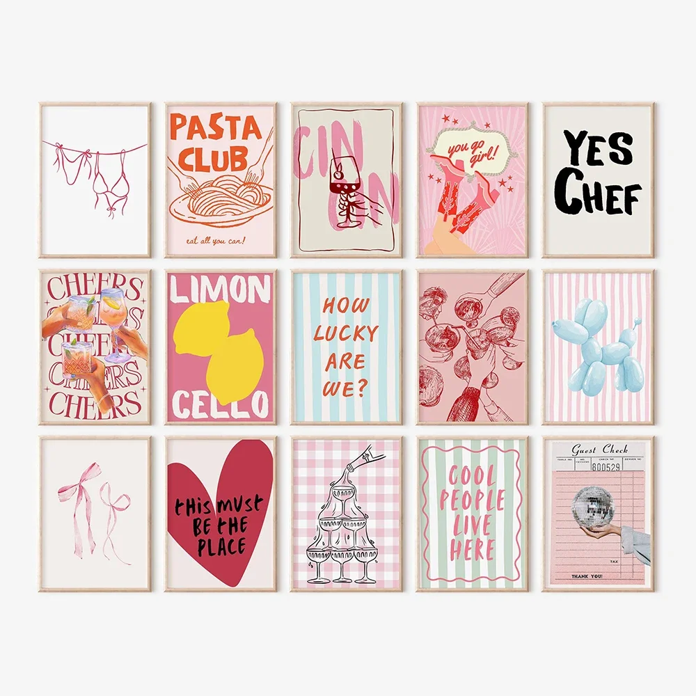 (2D Canvas painting) Trendy Aesthetic Girly Dopamine Decor College Room Preppy Poster Color Quotes Canvas Painting Pasta Club