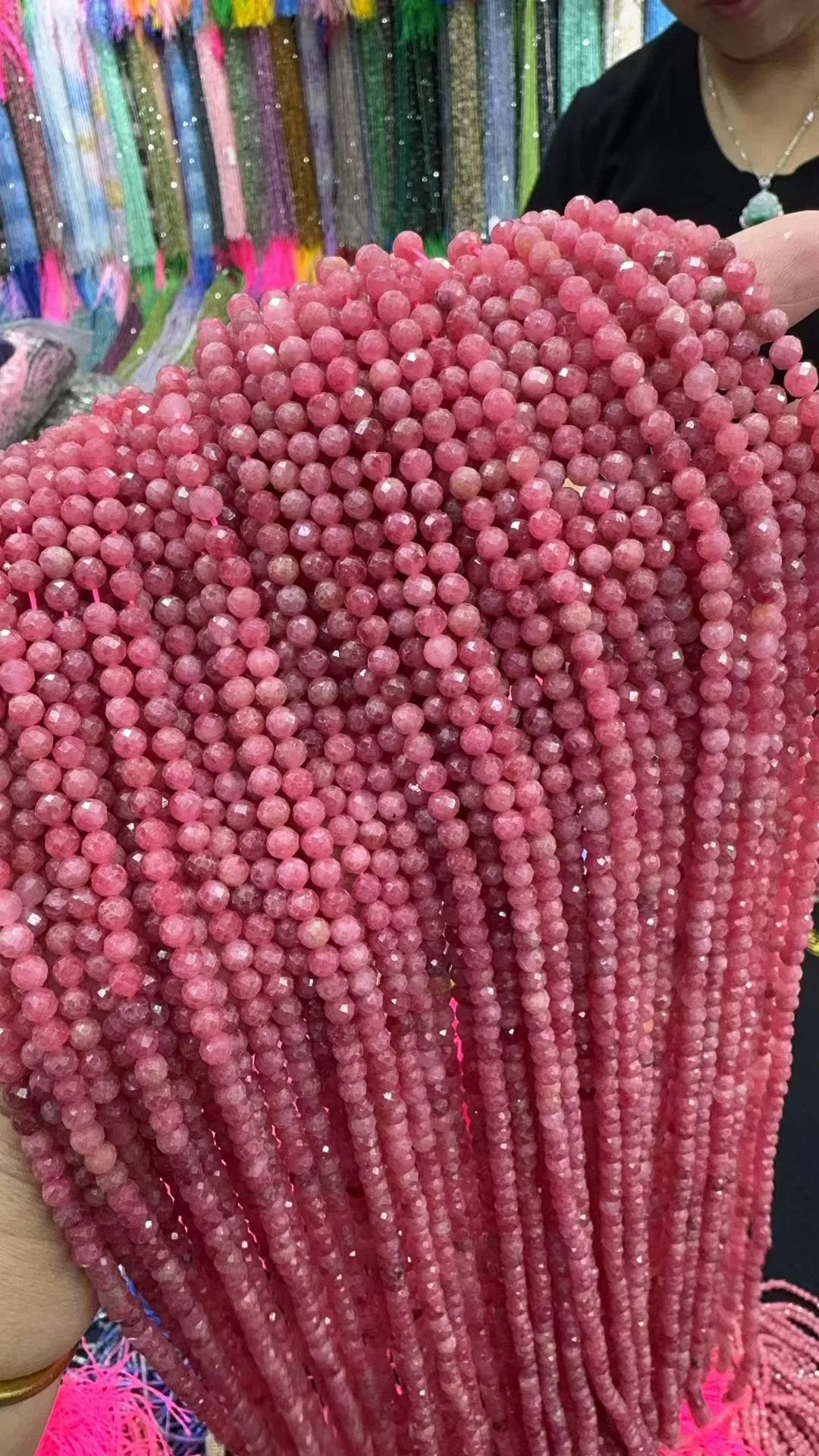 Natural Brazil Rhodochrosite 3mm/4mm Rund Cut Length38cm