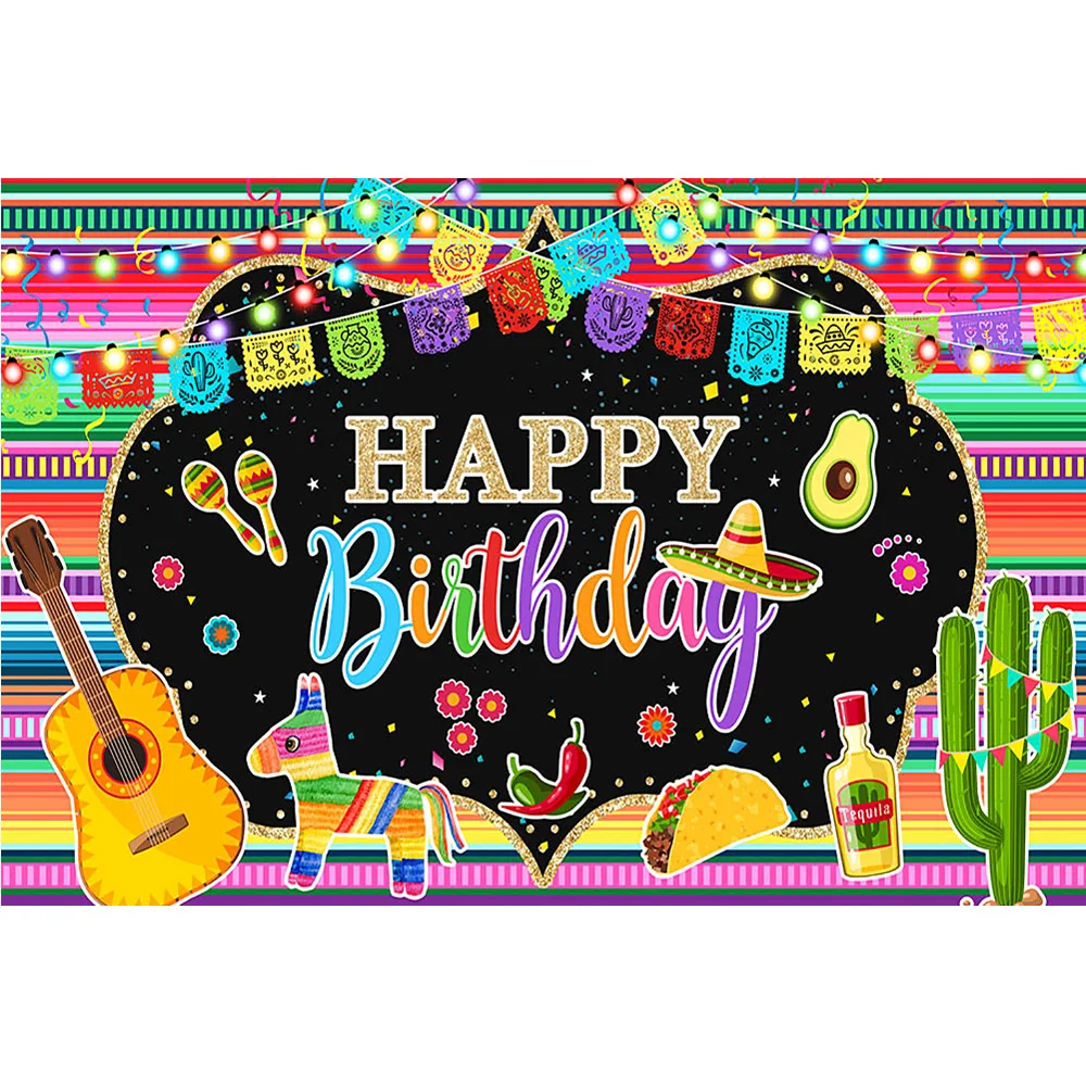 Mocsicka-Toile de fond de photographie joyeux anniversaire, style mexicain, accessoires de décoration de fête quantique, arrière-plans de portrait, studio photo