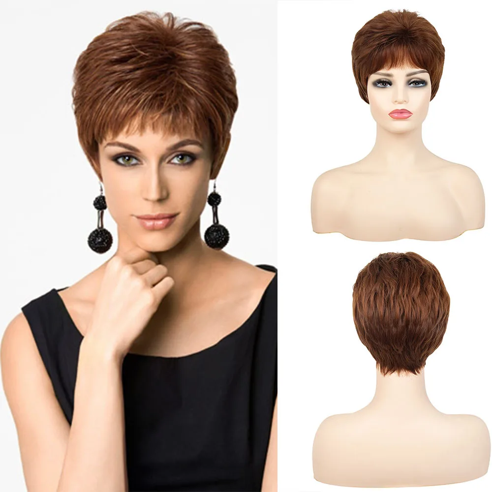 Red Brown Natural Synthetic Wig for Women 10 Inch Short Curly Heat Resistant Daily Party Hair