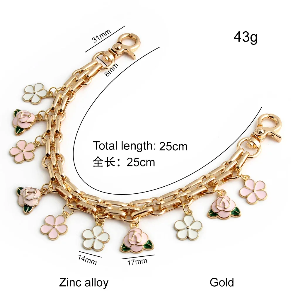 2/5/10PCS Gold Length:25cm Flower Extension Chain For Shoulder Bags Lover Gift Box handhe Purse Strap DIY Decorative Accessories