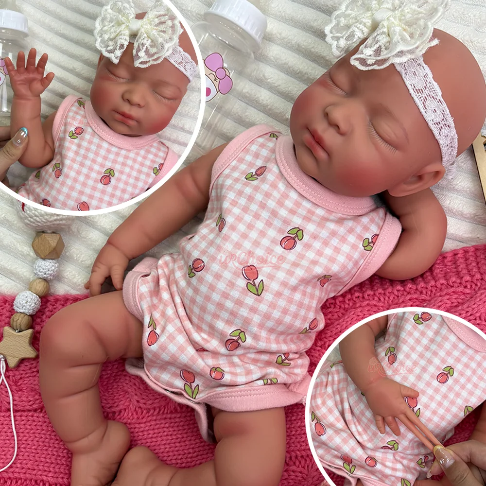 

17Inch Hand Painted Silicone Reborn Baby Girl Realistic Details Sleeping Reborn Doll Weighted Cuddle Soft Doll For New Year Gift