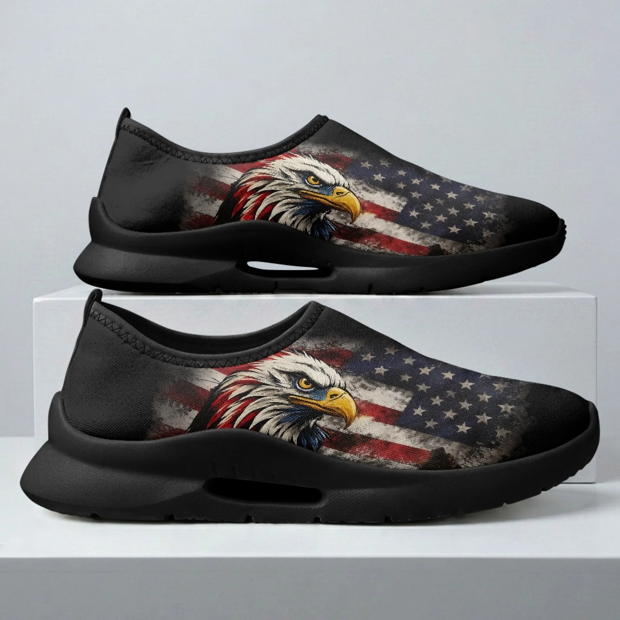 

XIXIRIMIDO American Flag Eagle Mens Casual Shoes Slip On Walking Sneakers Womens Gym Workout Shoes Breathable Mesh Walking Shoes