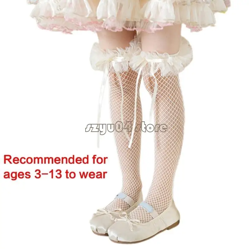 4 × 7D الدانتيل الدانتيل الجوارب الحلو للأطفال الذين يعانون من تقليم القوس الجميل ، وجوارب بطول العجل الأوسط للحفلات والزي غير #6