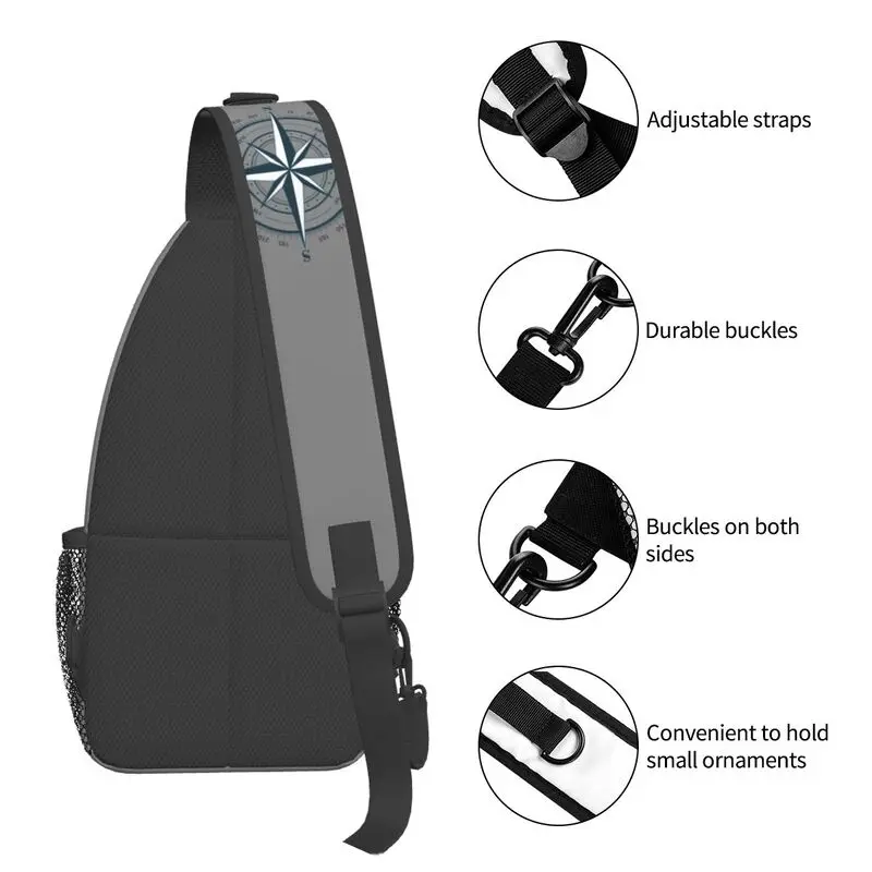 Mochila de hombro con brújula náutica personalizada para hombre, mochila cruzada de pecho, mochila de viaje, mochila de día