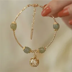 Natural Hetian Jade Bell Bracelet For Women Girls Amulet Jewelry Mother's Day Gifts Gold Color Wrist Ladies Wear Jewelry
