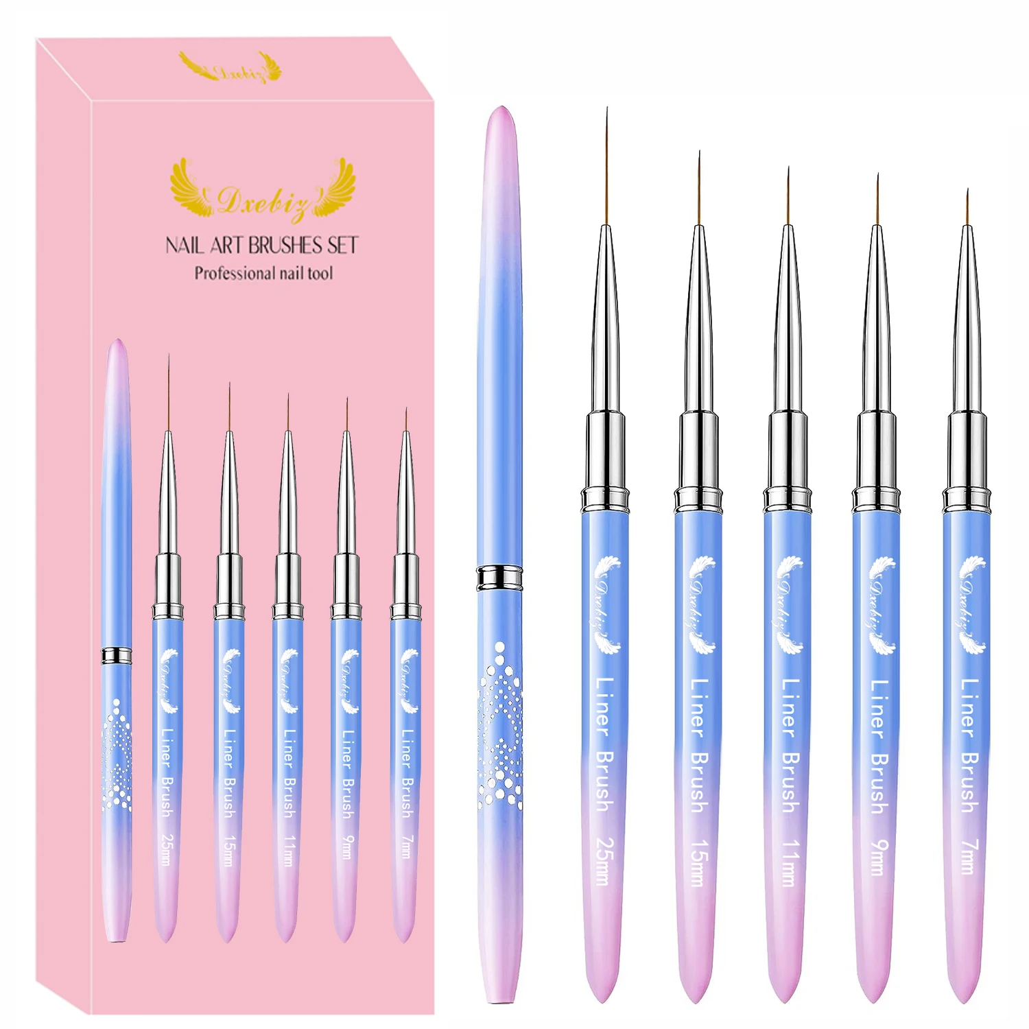 

5pcs Nail Art Brushes Liner Pen 7/9/11/15/25mm Design Brush for Gel Polish Different Lines 3D Pattern French Tips Paintings