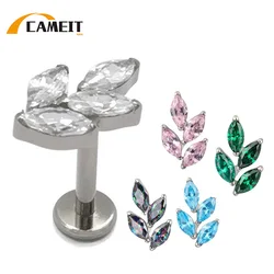 G23 Titanium EAR PIERC Leaf shape With CZ Top Cartilage Tragus Earrings ear Lip Helix Studs Tongue nail Piercing Unisex Jewelry