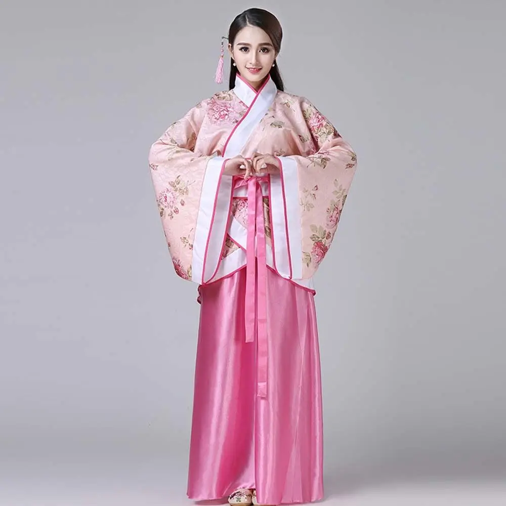 Stage Costumes Chinese Hanfu Skirt Flower Embroidery Performance Cosplay Dress Chinese Ancient Dress Chinese Folk Dance