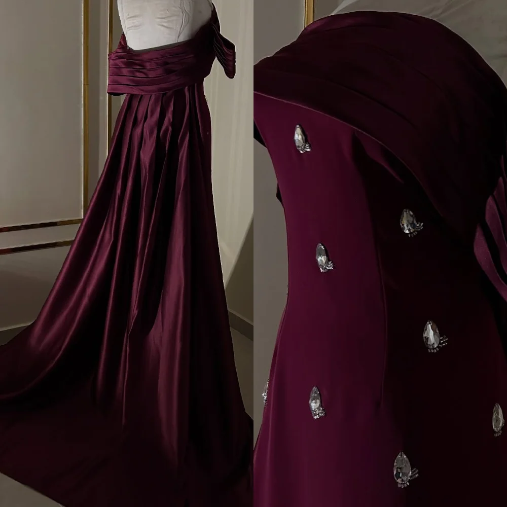 

Customized Delicate Purple Jersey Evening Dress Temperament Strapless Cap Sleeve Cocktail Dress Exquisite Special Occasion Gowns