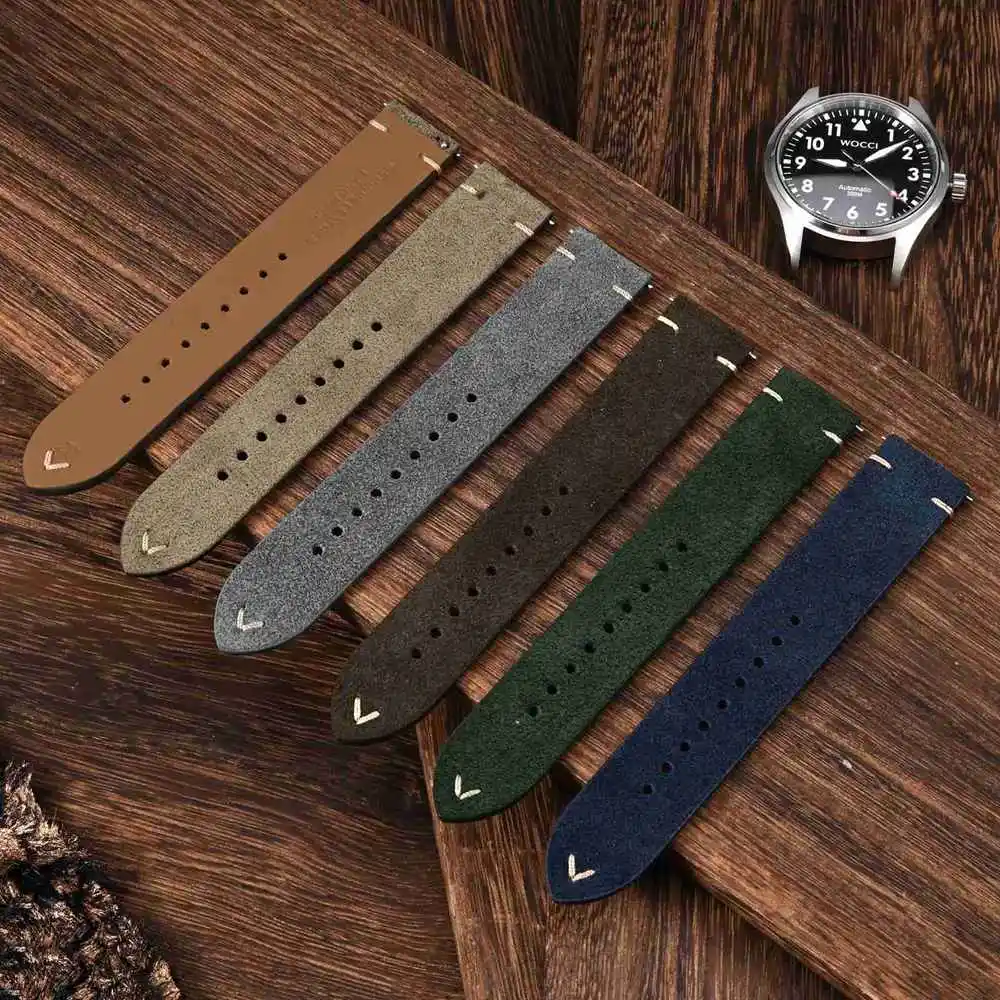 WOCCI Reverse Suede Leather Watch Band 18mm 20mm 22mm Quick Release Watch Strap For Men Luxurious Vintage Replacement Bracelet