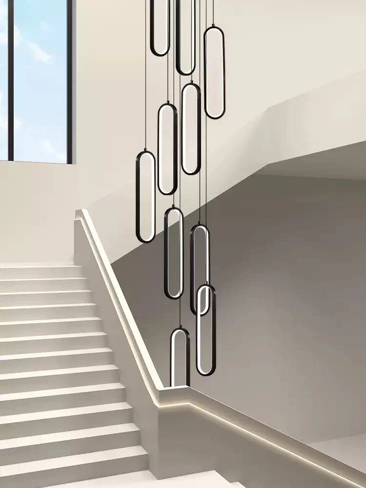 Oval Shaped Pendent Lamp Modern Attic Pendant Light Minimalist Long House Drawing Room Dimming Lighting LED Staircase Chandelier