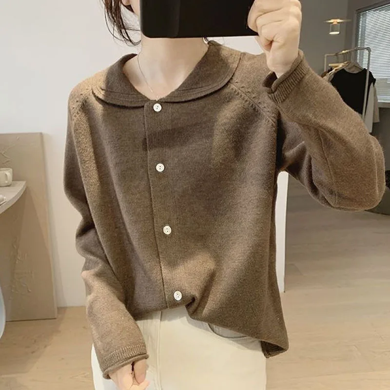 Solid Peter pan collar Button Cardigan Sweaters Young Style Casual Fashion Cute Autumn Winter Thin Loose Women's Clothing 2022