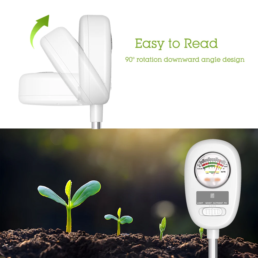 Valore del PH del suolo misuratore di nutrienti umido leggero per la coltivazione delle piante strumenti per il giardinaggio strumento di misurazione per piante in vaso da interno 4 in1