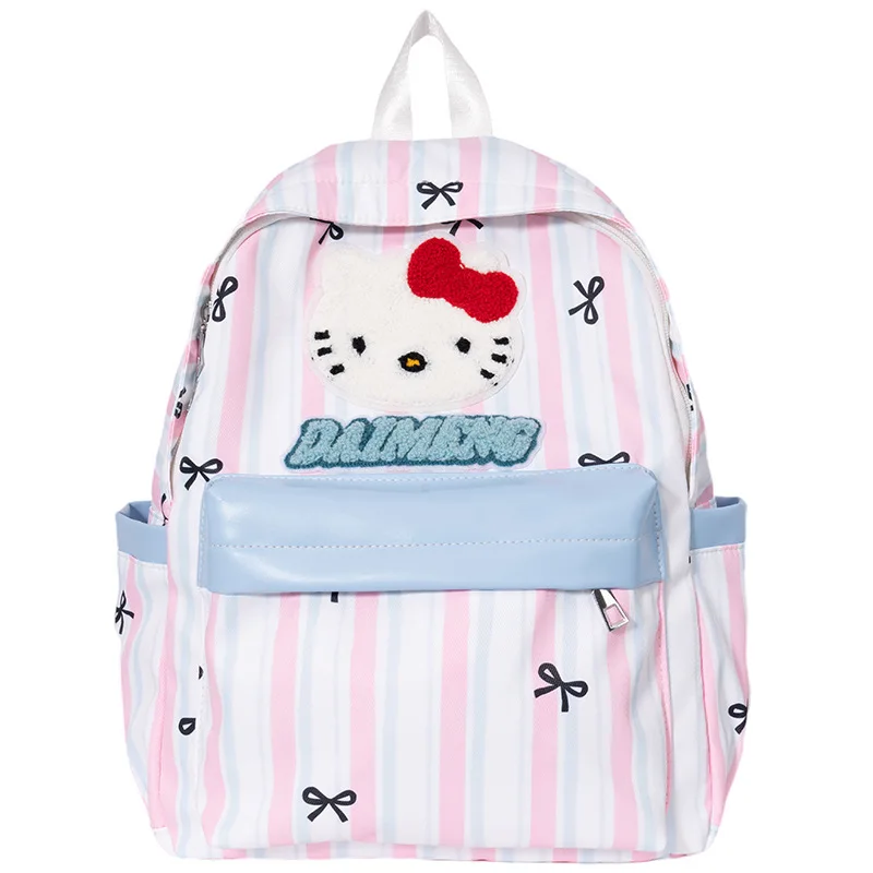 

Sanrio Backpack Women's New Bow Stripe Junior High School Student Light Leisure Schoolbag hello kitty Travel Backpack