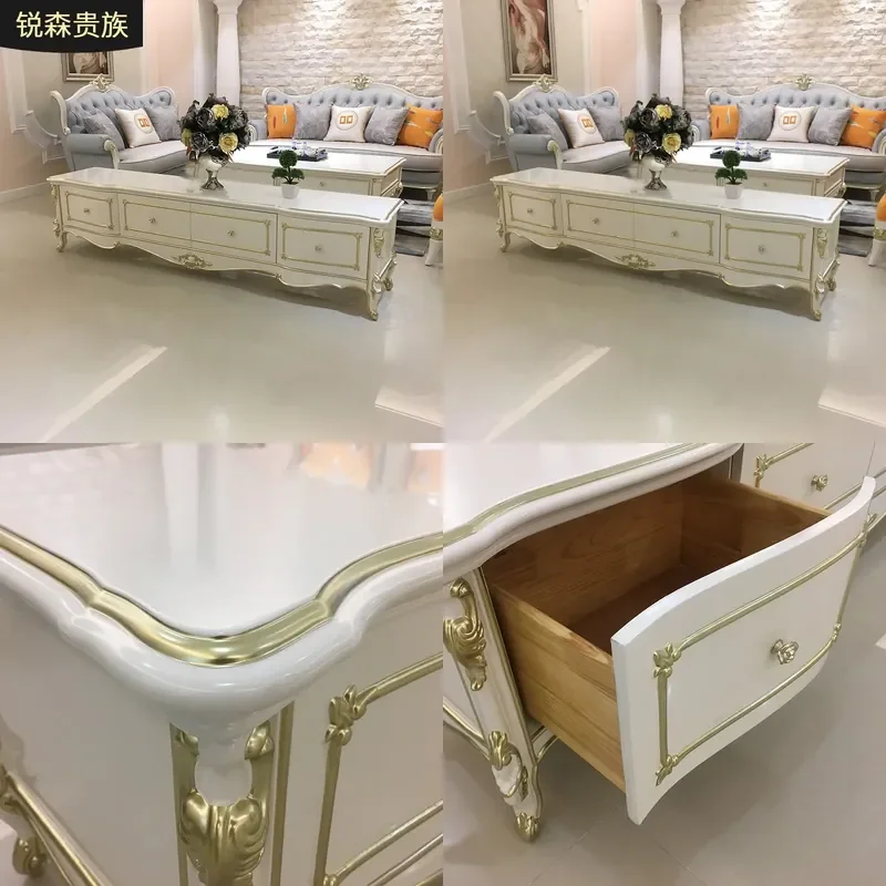 For French Solid Wood TV Cabinet European Court Luxury Display Cabinet Living Room Floor Bedroom Carved Storage Furniture
