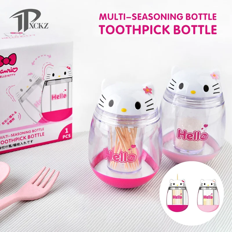 

Sanrio Hello Kitty Multifunctional Storage Box Toothpick Bottle Seasonings Box Tumbler Design Kawaii Kitchen Tool Container