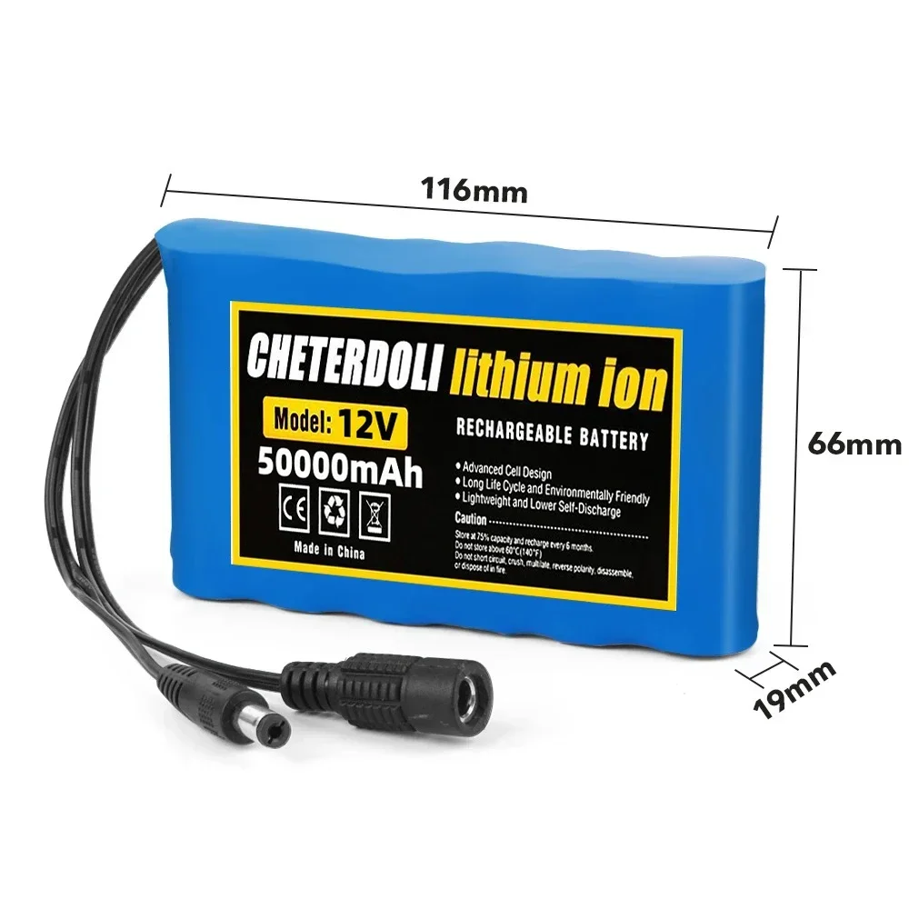 Aleaivy NEW Portable Super 12V 50000mAh Rechargeable Lithium Ion Battery Pack Capacity DC 12.6v 50Ah CCTV Cam Monitor + Charger