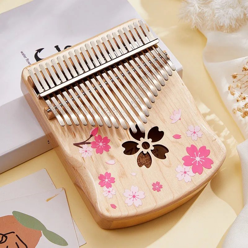 17 Keys Kalimba Walnut 21 Keys Kalimbas Chromatic Cherry Blossoms Portable Mini Music Keyboard Fingers Piano Accessories Tools