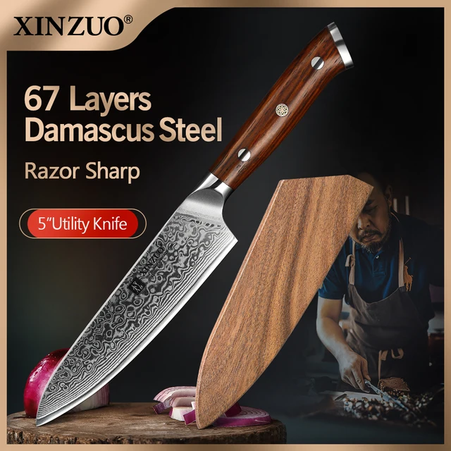 XINZUO 5 ''calowe noże użytkowe japoński nóż kuchenny ze stali damasceńskiej uchwyt z palisandru najlepiej sprzedający się mały nóż noże do gotowania owoców