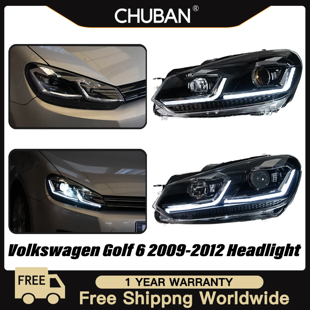 

Светодиодные фары проектора VW Golf6 Mk6 2009-2012, лента DRL, прозрачные линзы, Plug-and-Play, сменный комплект DirectOEM, EasyInstallGift