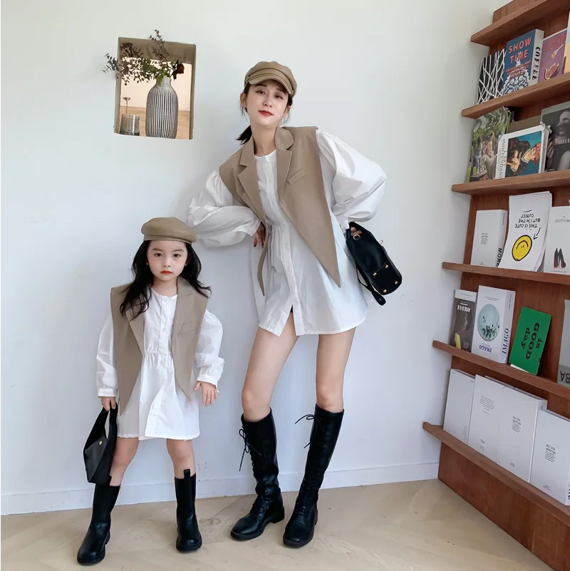 Mom And Daughter Dress Parent-Child Matching Outfit Children Girl Dresses Dor Women\'s Clothing 2021 Autumn Mother And Me Blouse