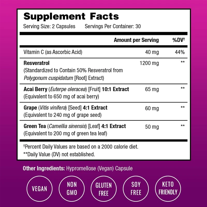 Resveratrol supplement 1400mg, pure plant capsules with trans resveratrol, Brazil berry and grape seed extracts