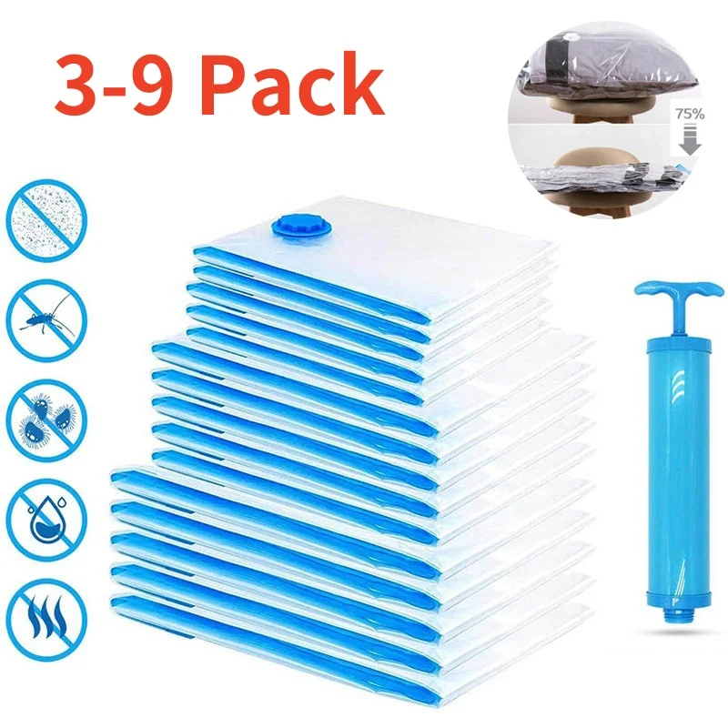 3-9 Packs Travel  Vacuum Storage Bags  for Clothes Space Saving Bags for Suitcases Organizer for Clothes Travel Compression Bags