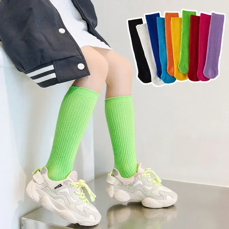 Boy Girl Mid-Calf Ribbed Striped Stockings Autumn Winter High Elasticity Knee High Long Socks for Baby Toddler Crew