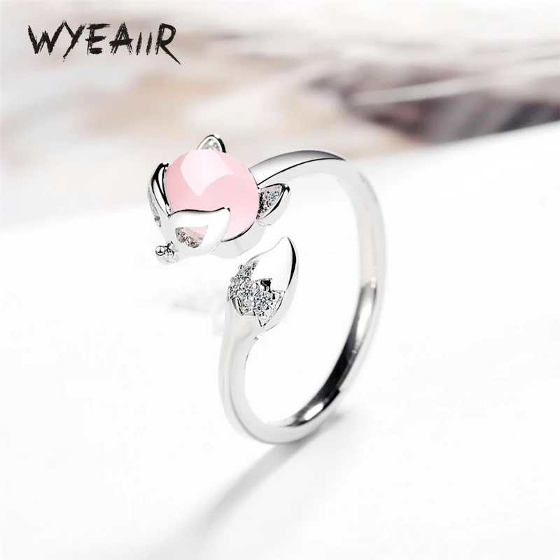 

WYEAIIR стерлингового серебра 925 пробы лиса милый романтический цвет опал открывающееся кольцо изменяемого размера для женщин роскошные ювелирные изделия