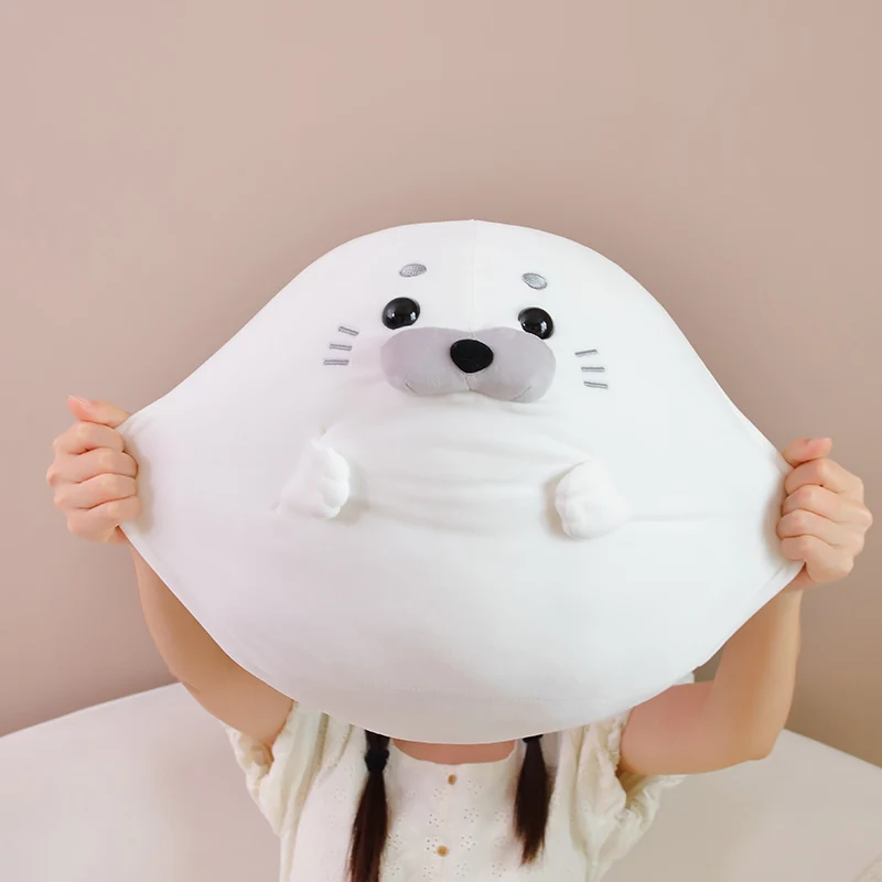 Seal Plush Stuffed Animal White/Blue Plushie Seal Round Pillow Toys Kawaii Animal Pillow Cushion Soft Toy