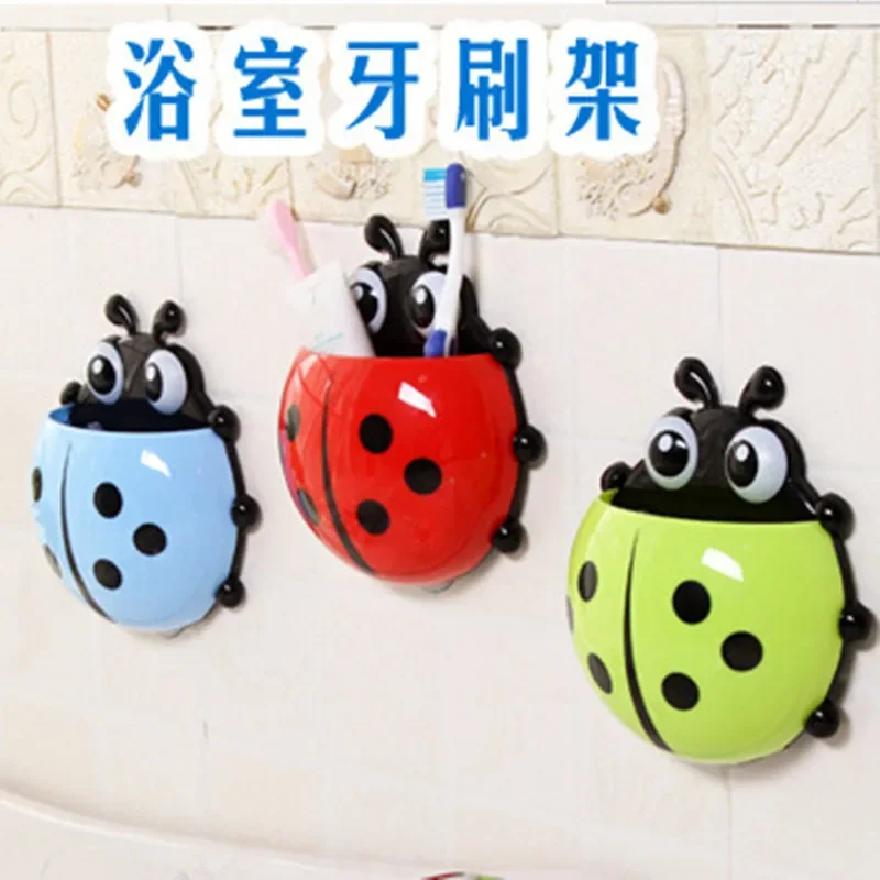 Ladybug Animal Insect Toothbrush Holder Bathroom Cartoon Toothbrush Toothpaste Wall Suction Holder Rack Container Organizer