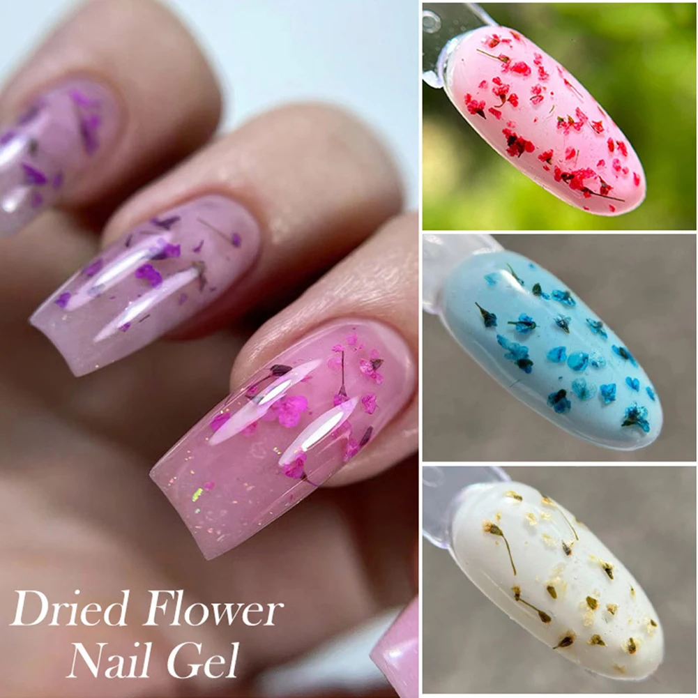 8ml Pink Dried Flower Gel Nail Polish Natural Flower Fairy Nail Art Gel Soak Off UV LED Painting Varnish For DIY Nail Salon