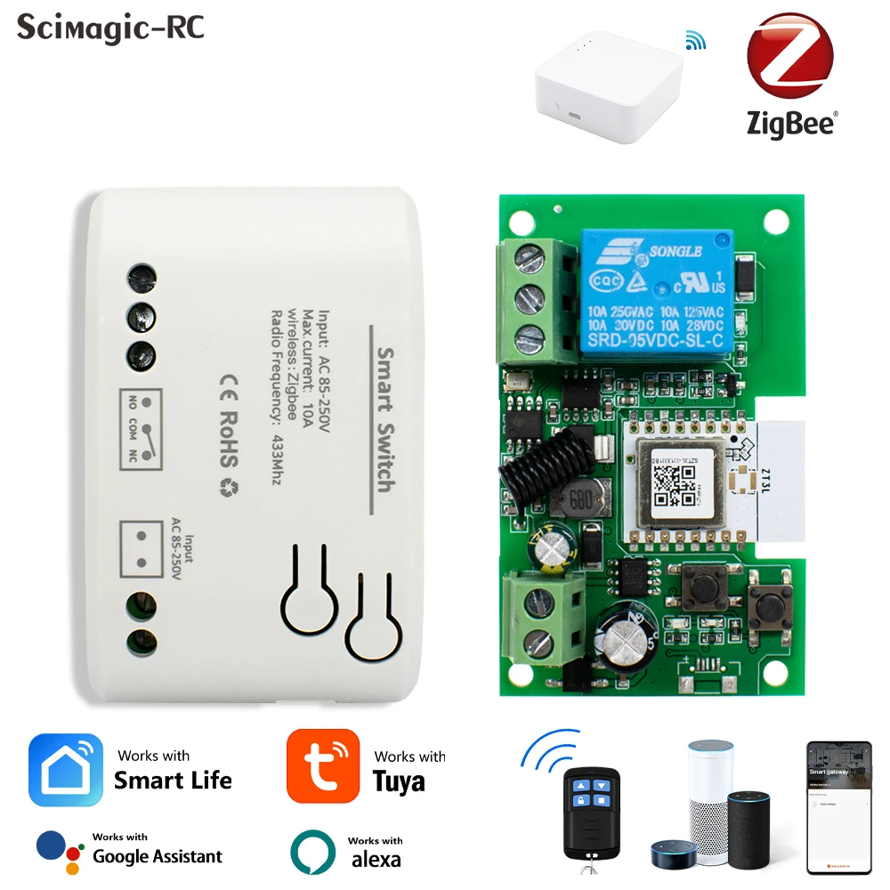 

Smart Garage Door Opener Zigbee Inching Self-locking Switch Relay 433 Remote Control Receiver Voice Controller Alexa Tuya APP