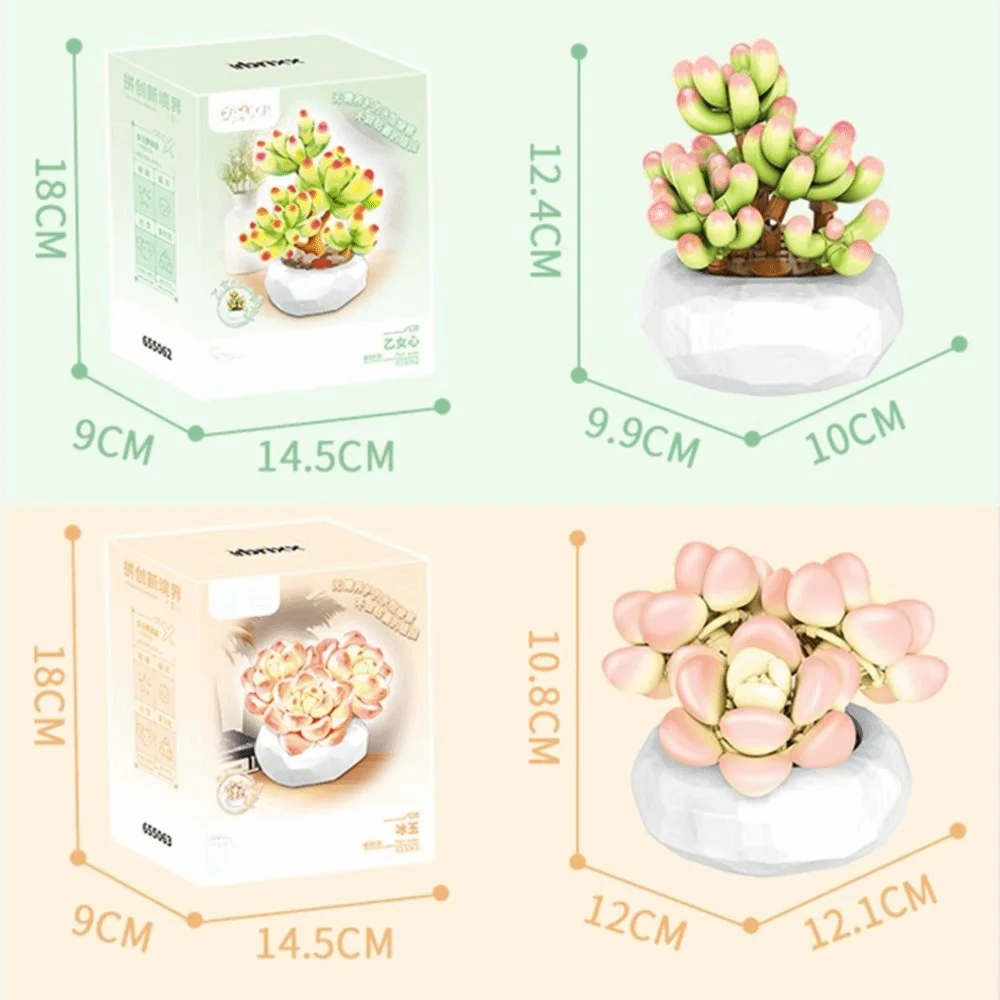 DIY Plant Potted Building Blocks Plastic Building Artificial Flower Building Block Imitation Simulation Succulent Model Gift