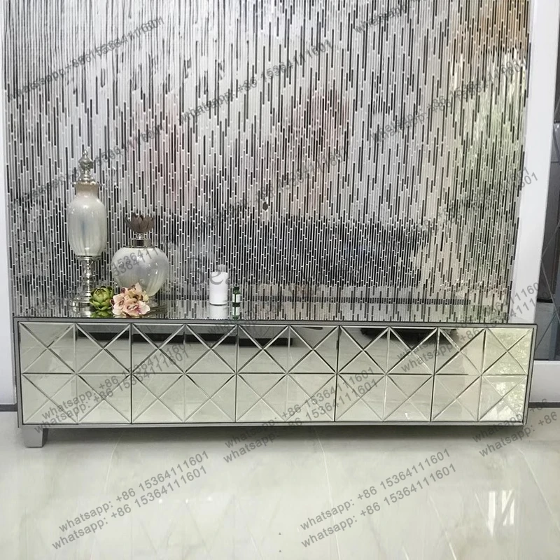 

Mirror TV cabinet Glass furniture Floor cabinet Audio-visual cabinet European simple and fashionable can be customized