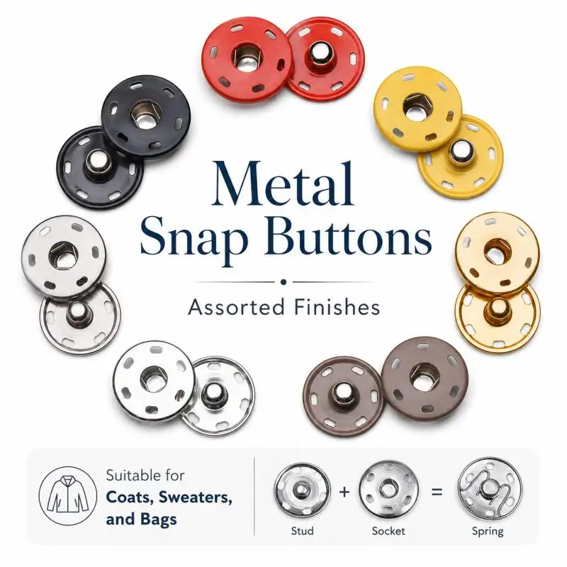 10/20/30 Sets 10mm, 12mm, 15mm, 21mm Metall-Druckknöpfe, Bekleidungszubehör, Einnähknöpfe – Detail 1