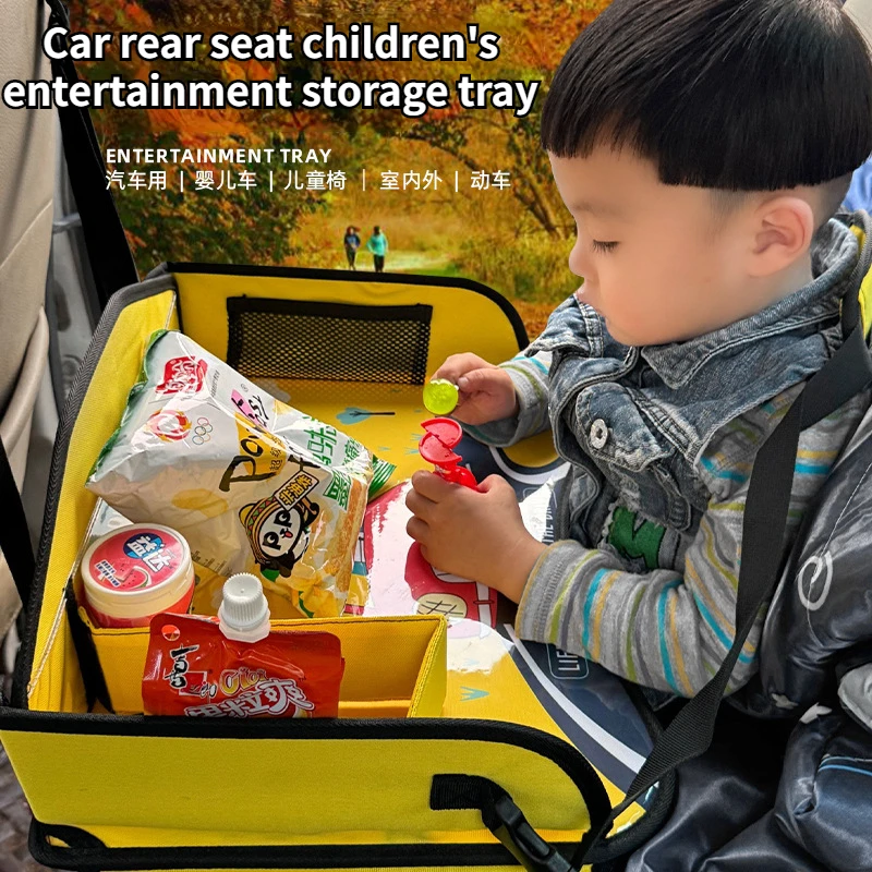 Foldable Kids Travel Tray Car Seat Activity and Play Tray Organizer for Children and Toddlers Lap Desk with Tablet Phone Holder