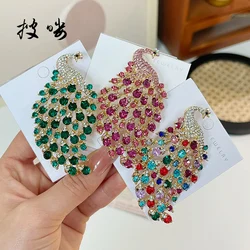 Peacock alloy brooch inlaid with crystal luxury jewelry for women
