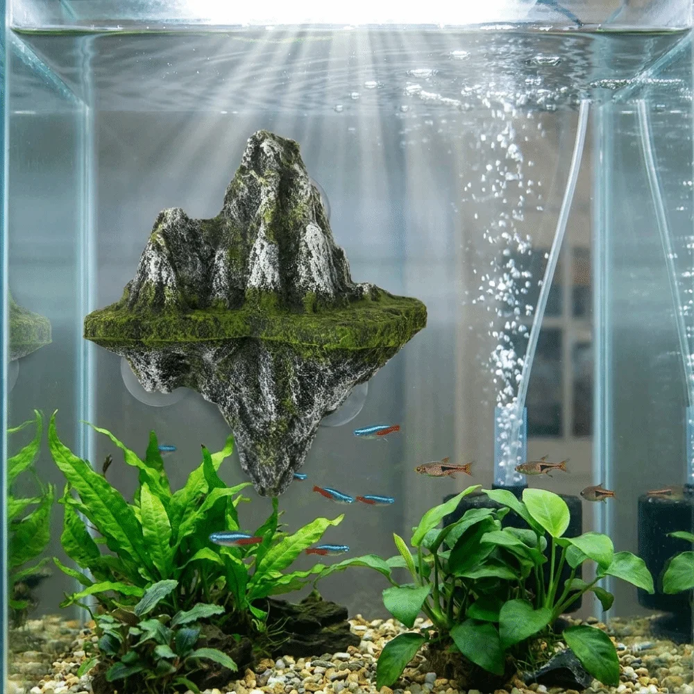 Realistic Rockery Aquarium Floating Rocks Realistic Natural Look Simulation Suspended Stone with Suction Cup Handmade