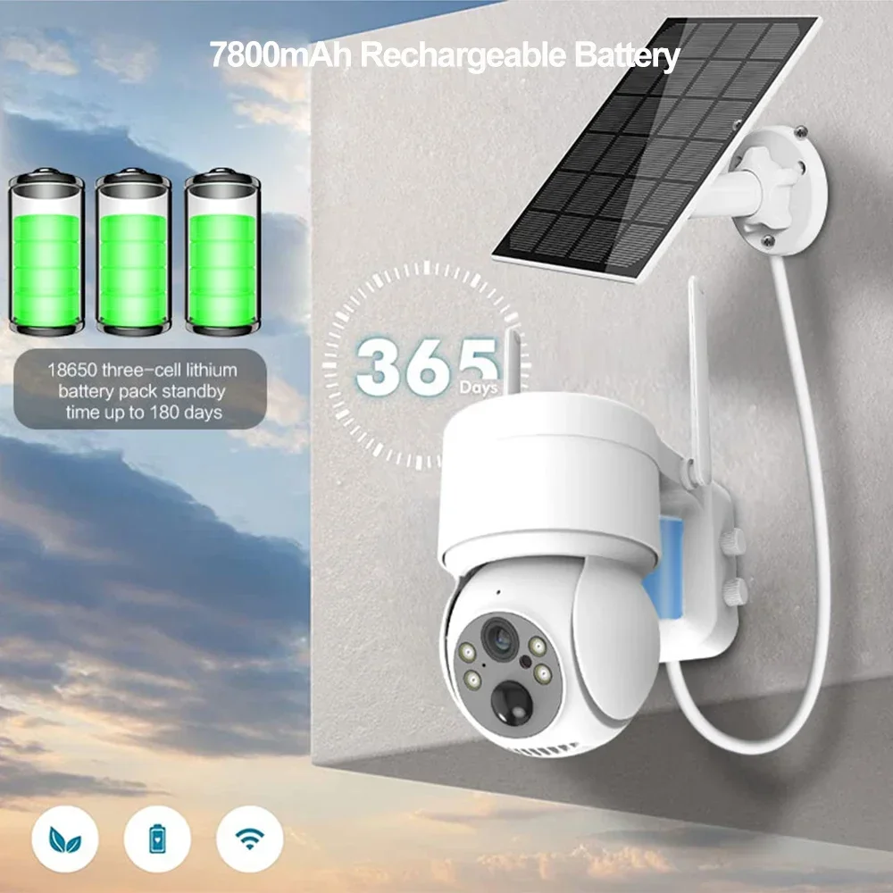 4MP Solar Camera Wifi Outdoor Wireless Surveillance IP Cameras With Solar Panel PIR Human Detection 7800mAh Recharge Battery