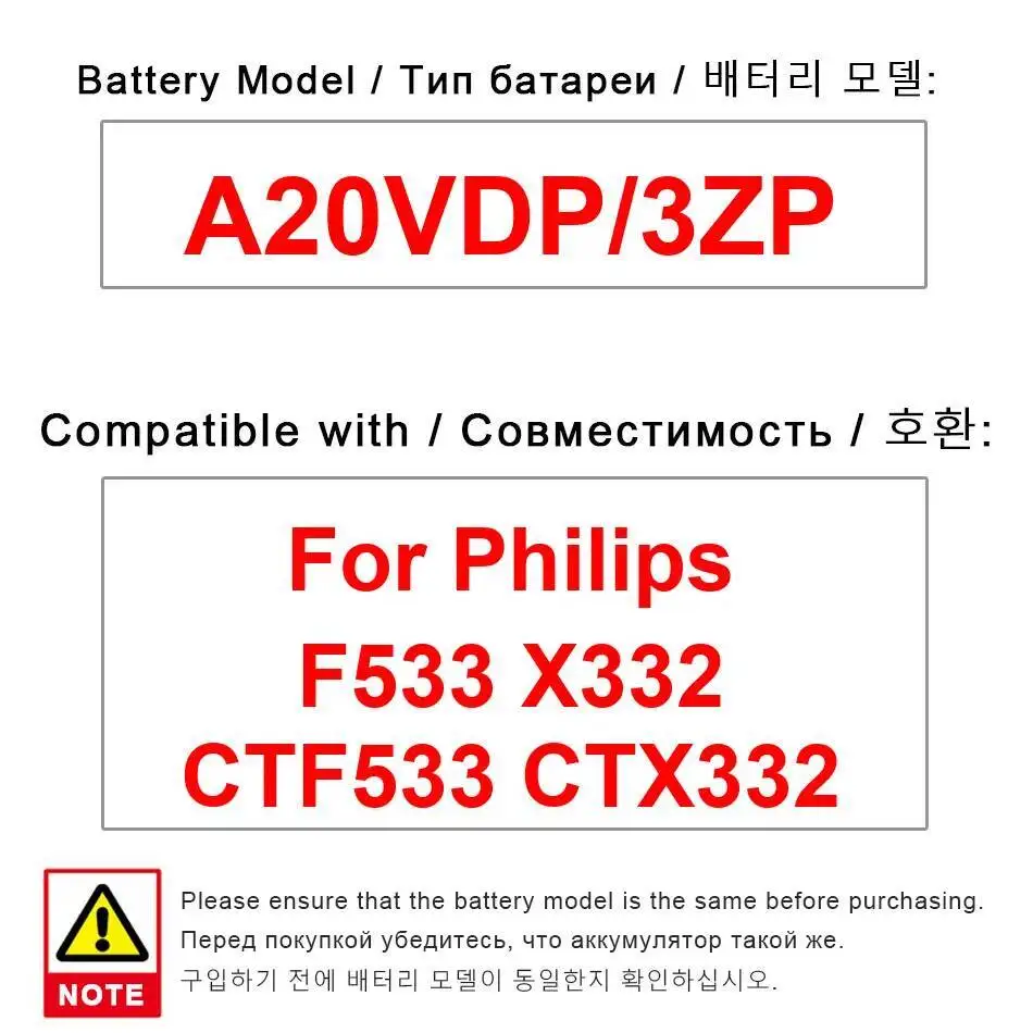 

A20VDP 3ZP Высокопроизводительный аккумулятор для мобильного телефона 1000 мАч Высокоэффективный для Philips F533 X332 CTF533 CTX332