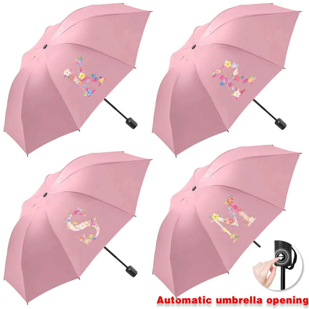 

Sunshade Sunscreen Rain Umbrellas UV Automatic Umbrella Travel Essentials Cute Print Outdoor Picnics Hiking Tours Pink Letter